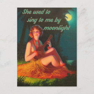 Ukulele by Moonlight Postcard Vykort