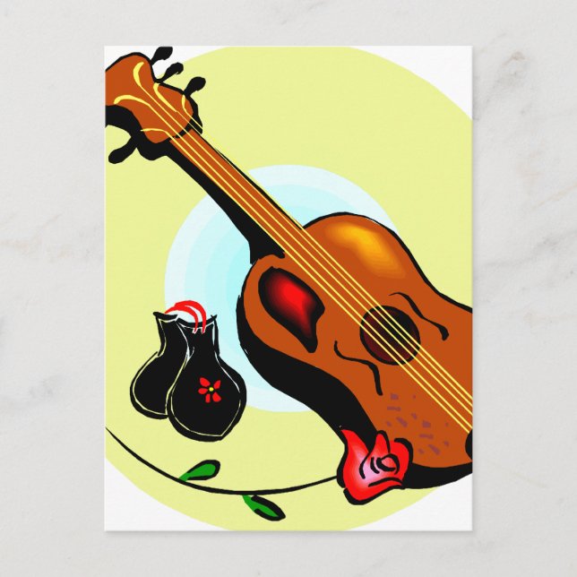 Ukulele Castanets Ro Design Graphic Musical Vykort (Framsida)