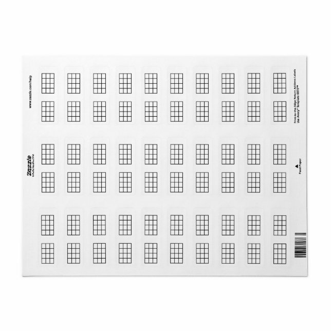 Ukulele Chord Chart 4-Fret Black Template Stickers Returadress Etikett (Helt Ark)
