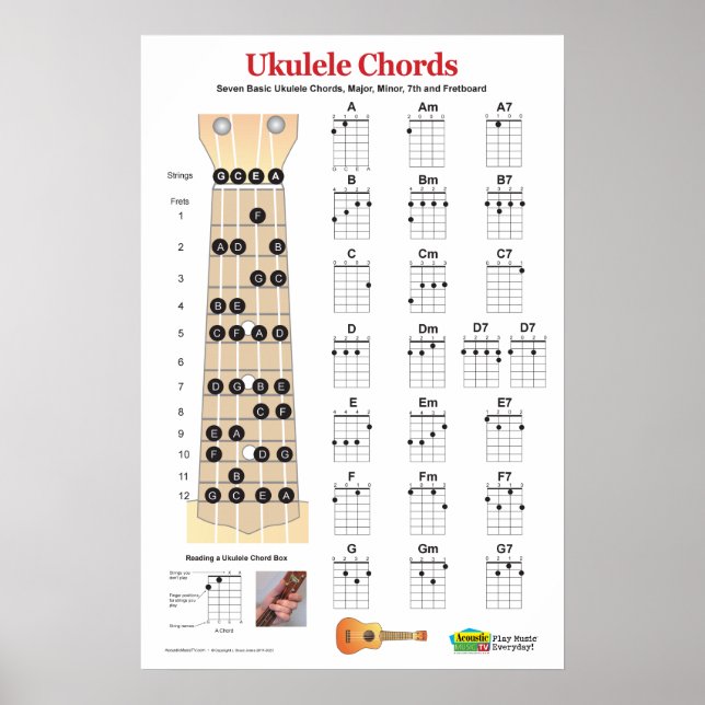 Ukulele Chord Chart and Fretboard Practice Poster (Framsidan)