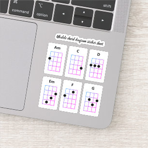 Ukulele Chord Sticker Lakan Ändring C D Em F G Klistermärken