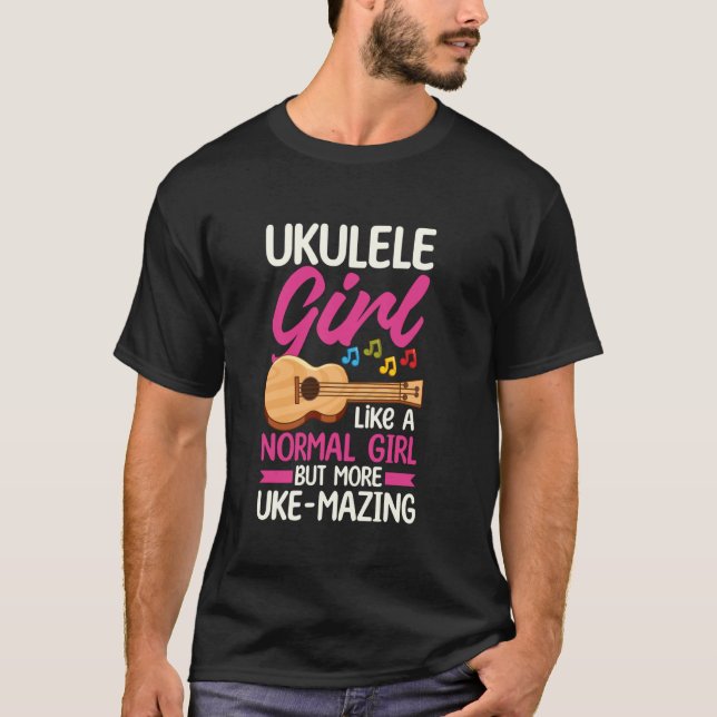 Ukulele Flicka Uke Hawaiiansk Ukulele Spelare T Shirt (Framsida)