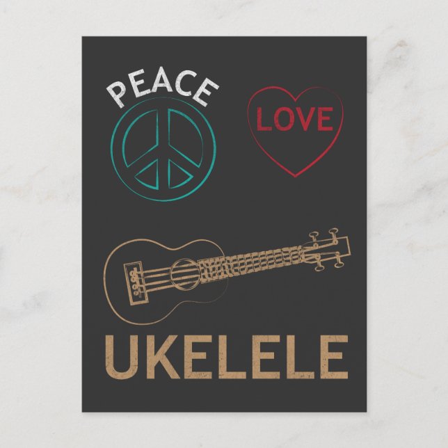 Ukulele Gift-Peace Kärlek Ukelele Uke Kärlek Vykort (Framsida)