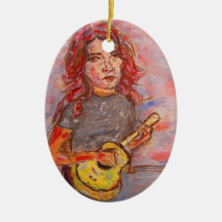 Ukulele Girl art Julgransprydnad Keramik