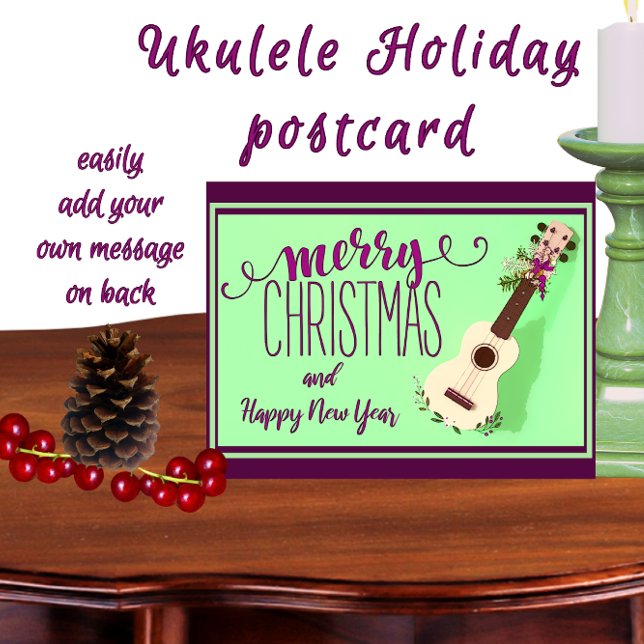 Ukulele God jul och Gott nytt år Vykort (Skapare uppladdad)
