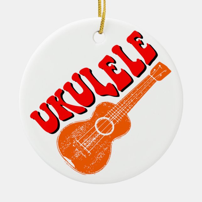 Ukulele Groovy Text Art Julgransprydnad Keramik (Framsidan)