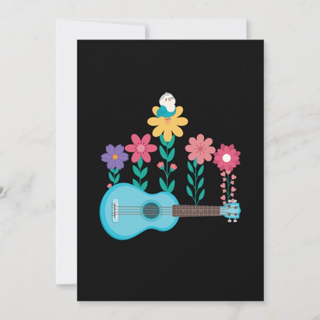 Ukulele Guitar Flowers Music Acoustic Bass Gift Inbjudningar (Framsida)