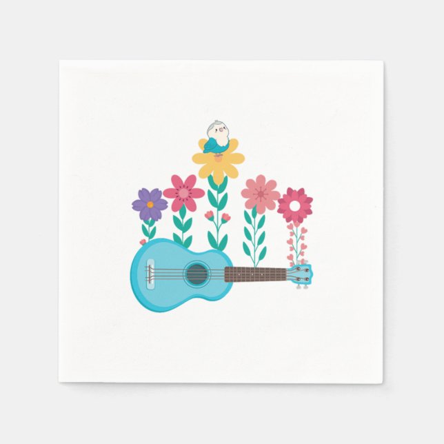 Ukulele Guitar Flowers Music Acoustic Bass Gift Pappersservett (Framsidan)