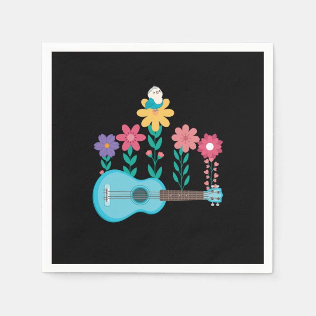Ukulele Guitar Flowers Music Acoustic Bass Gift Pappersservett (Framsidan)