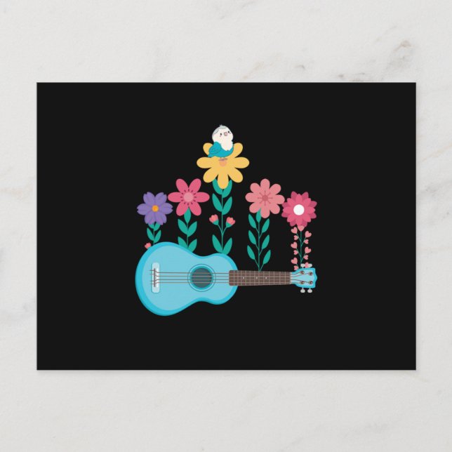 Ukulele Guitar Flowers Music Acoustic Bass Gift Vykort (Framsida)
