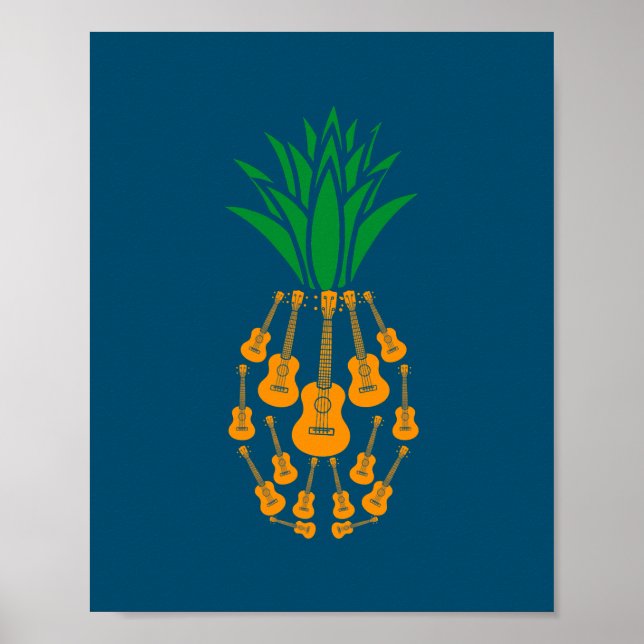 Ukulele Guitar Hawaii Music Pineapples Fruit Uke Poster (Framsidan)