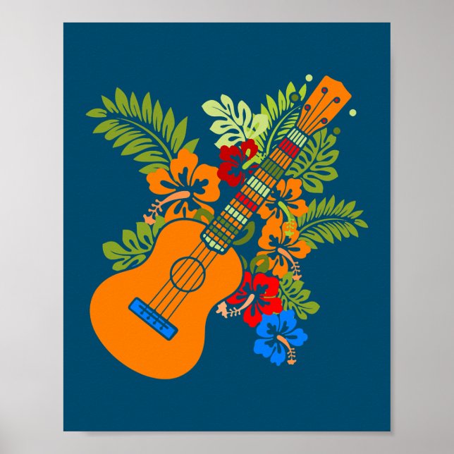 Ukulele Guitar Hawaii Music Plants Nature Uke Poster (Framsidan)