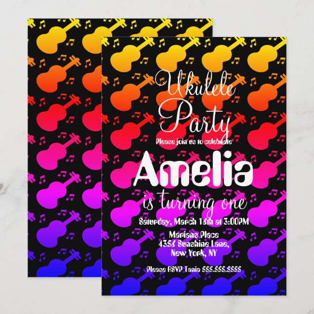 Ukulele Guitar Music Birthday Inbjudningar (Fram/baksida)