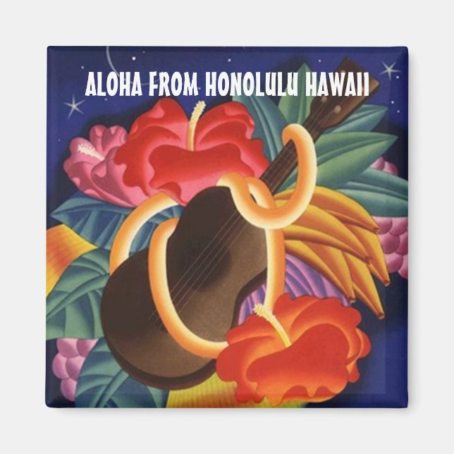 UKULELE HAWAII TRAVEL SOUVENIR MAGNET ~ CUSTOMIZE (Framsidan)