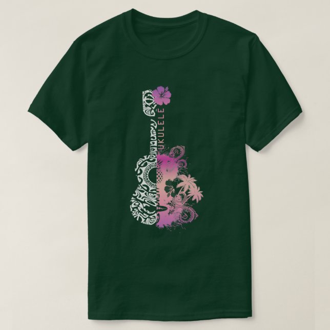 UKULELE HAWAIIAN TATTOO ROSA LILA T SHIRT (Design framsida)