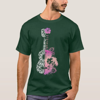 UKULELE HAWAIIAN TATTOO ROSA LILA T SHIRT
