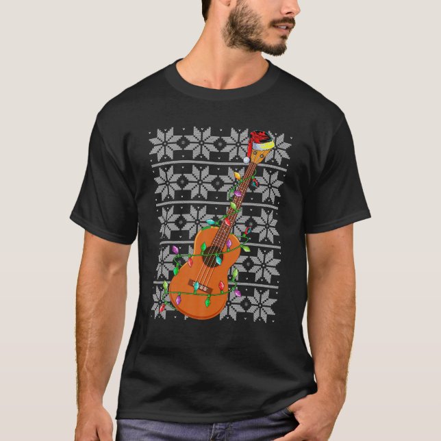 Ukulele Julafton Lighting Santa Musical Ugly Sweat T Shirt (Framsida)