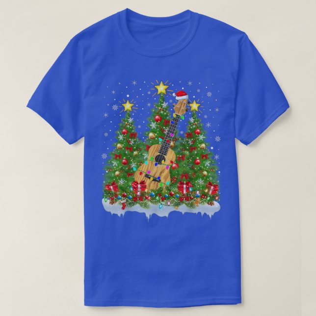 Ukulele Julafton Ljus Santa Ukulele Julgran T Shirt (Design framsida)