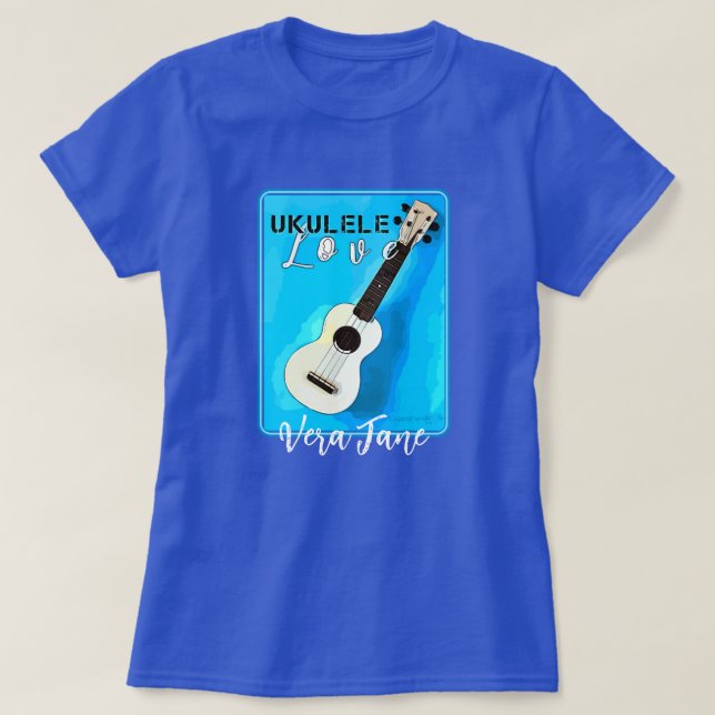 Ukulele Kärlek i Söt Shades of Blue T Shirt (Design framsida)