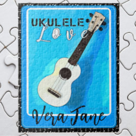 Ukulele Kärlek Shades of Blue med Namn Pussel