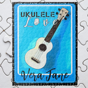 Ukulele Kärlek Shades of Blue med Namn Pussel