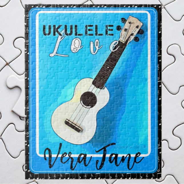 Ukulele Kärlek Shades of Blue med Namn Pussel (Skapare uppladdad)