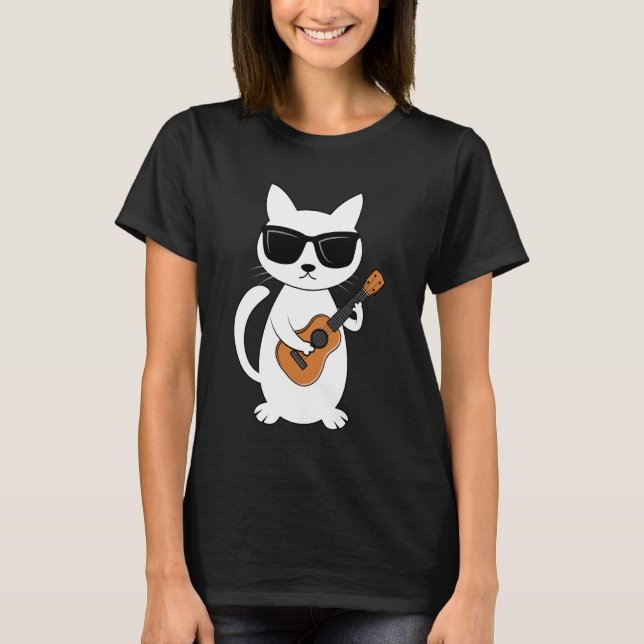 Ukulele Katt Ukulelist Stränginstrument T Shirt (Framsida)