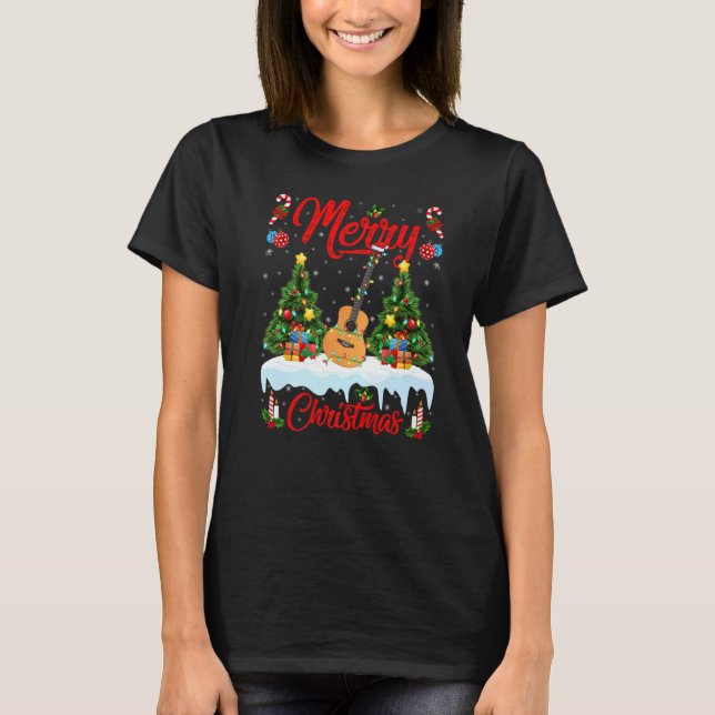 Ukulele  Lights Xmas Tree Santa Ukulele Christmas T Shirt (Framsida)