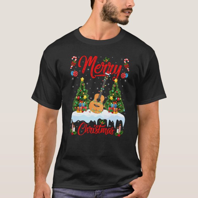 Ukulele Ljus Julafton Träd Santa Ukulele jul i och T Shirt (Framsida)