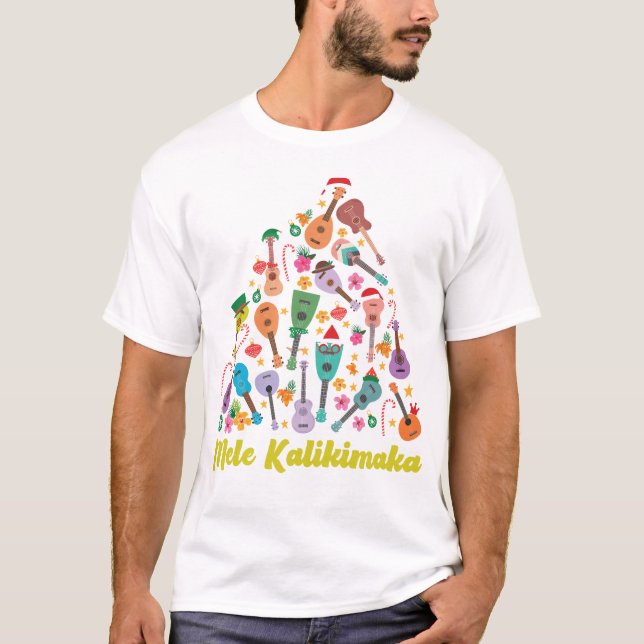 Ukulele Mele Kalikimaka Julgran T Shirt (Framsida)