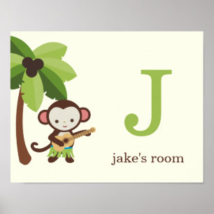 Ukulele Monkey Personlig Kids Wall Art Poster