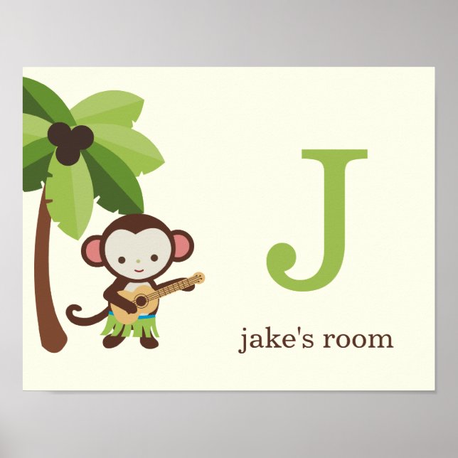 Ukulele Monkey Personlig Kids Wall Art Poster (Framsidan)