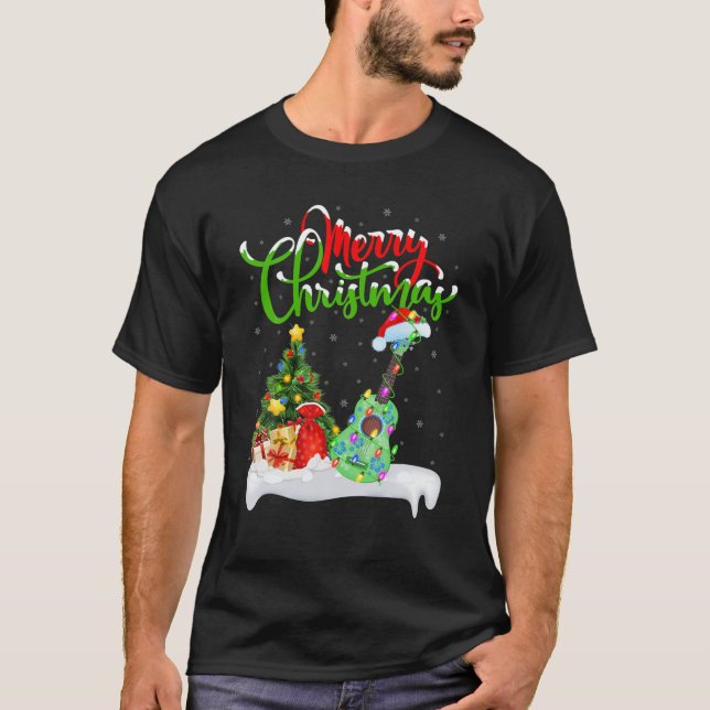 Ukulele Music Älskare Julafton Lighting Santa Ukul T Shirt (Framsida)
