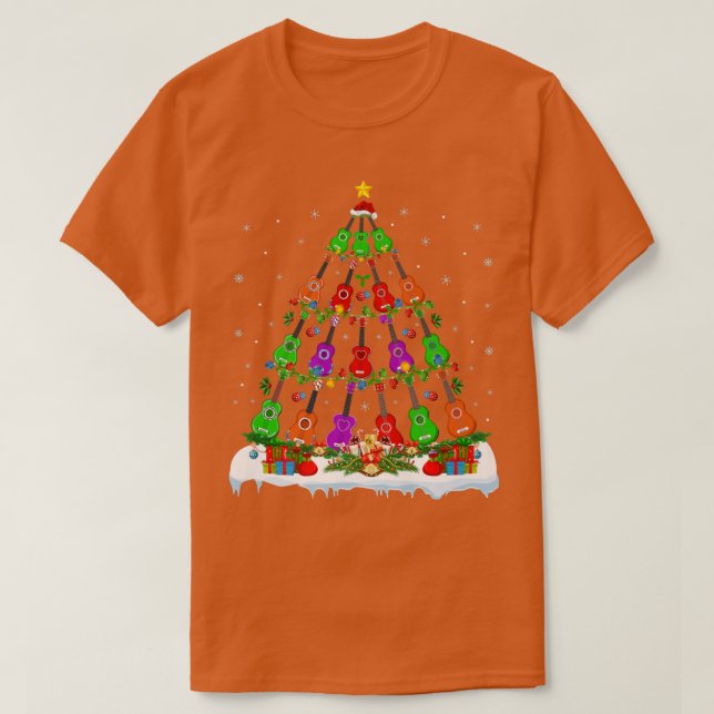 Ukulele Music Älskare Julafton Ljus Ukulele Jul T Shirt (Design framsida)