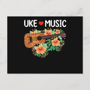 Ukulele Music Kärlek Guitar Flowers Hawaii Vykort