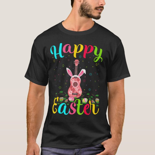 Ukulele Music Påskägg Bunny Ukulele Lycklig Öster T Shirt (Framsida)