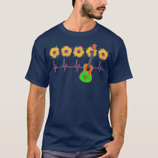 Ukulele Musician EKG Heartslag Line T Shirt