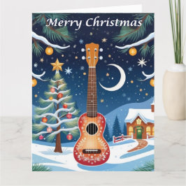 Ukulele Musikinstrument Snö Stor Jul Kort