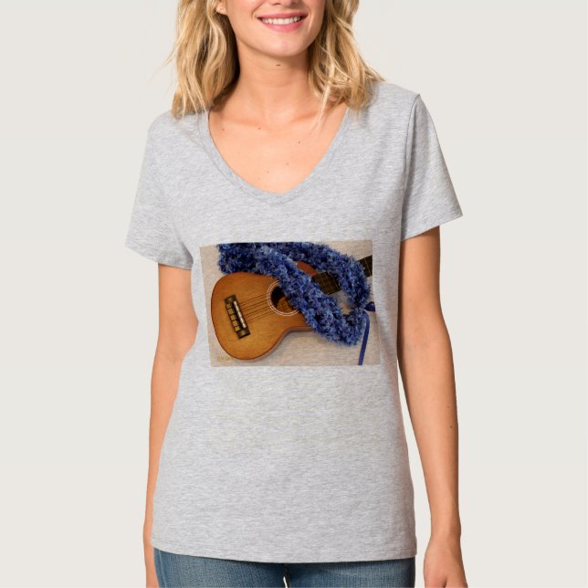 Ukulele- och blåttLei Tee Shirt (Framsida)