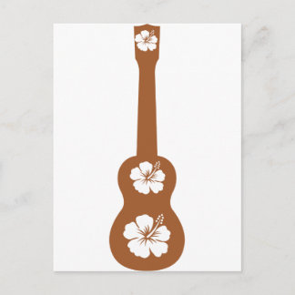 Ukulele och white hibiscus vykort