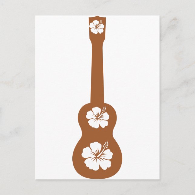 Ukulele och white hibiscus vykort (Framsida)