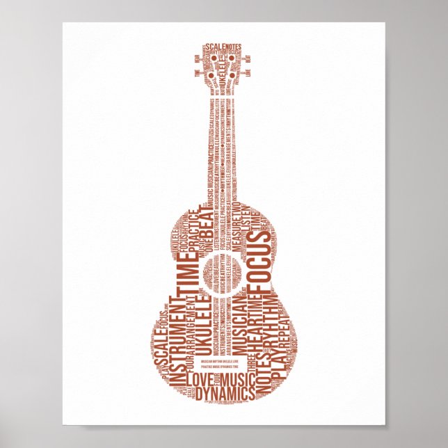 Ukulele Ord Cloud Ukulele Player Hawaiian Poster (Framsidan)
