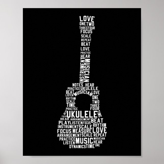 Ukulele Ord Cloud Ukulele Player Hawaiian Poster (Framsidan)
