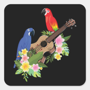 Ukulele Parrot Fyrkantigt Klistermärke