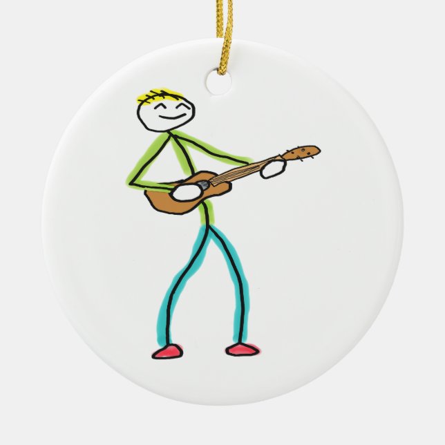 Ukulele Playing Stickman Julgransprydnad Keramik (Framsidan)