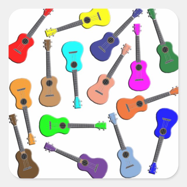 Ukulele Rainbow Fyrkantigt Klistermärke (Framsida)