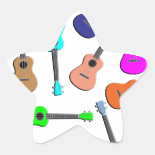 Ukulele Rainbow Stjärnformat Klistermärke