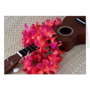 Ukulele & Red Flower Lei Hälsningskort