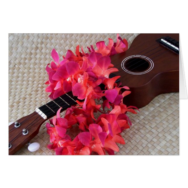 Ukulele & Red Flower Lei Hälsningskort (Framsidan Horizontal)