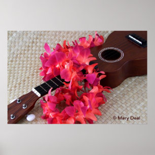 Ukulele & röda blommaLei Poster